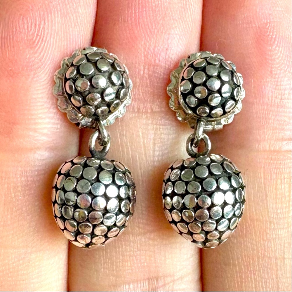 John Hardy Estate Dot Drop Ball Earrings Sterling Silver JH26🪩